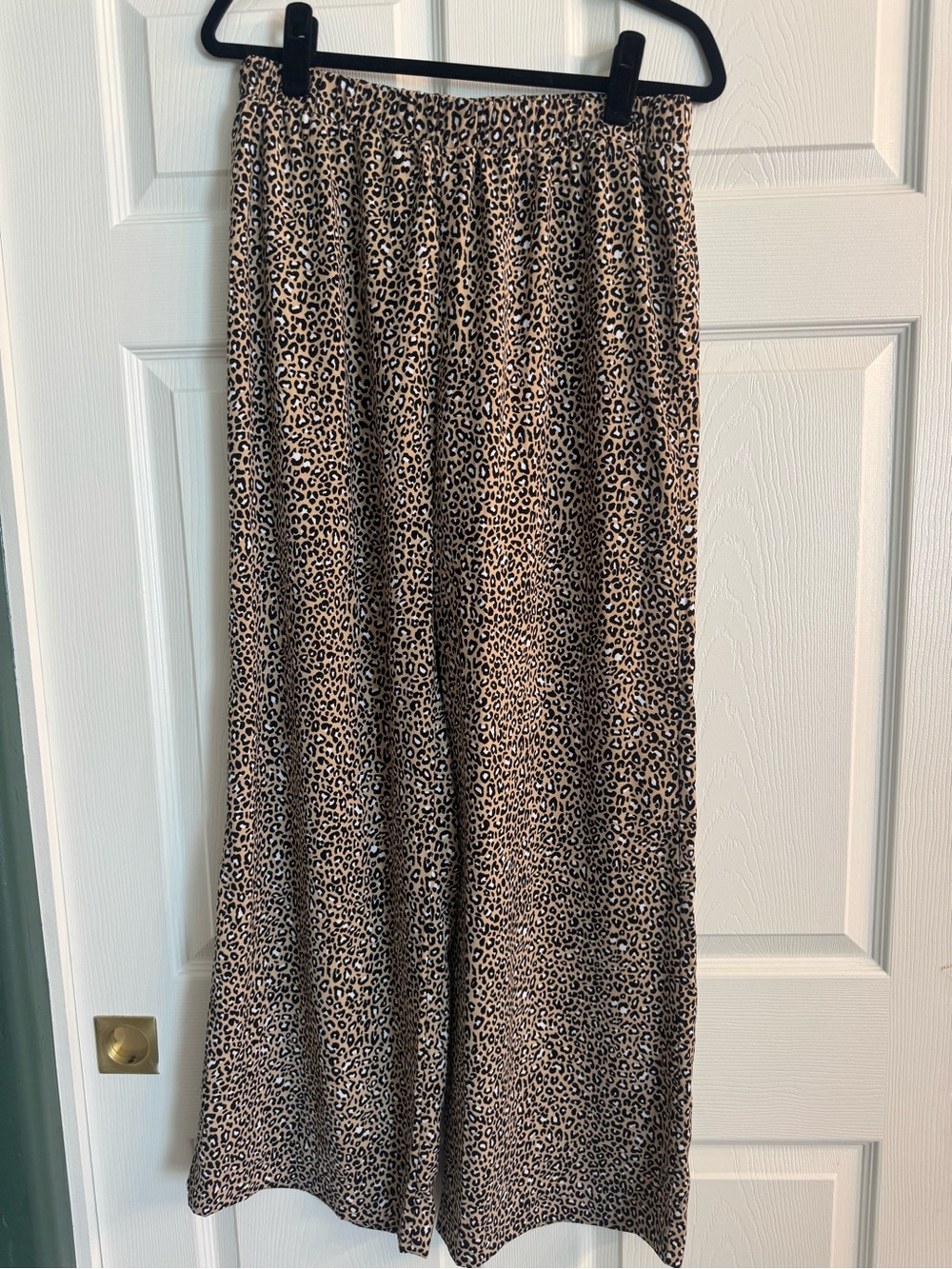 Michael Kors Beige and Black Leopard Wide-Leg Pants